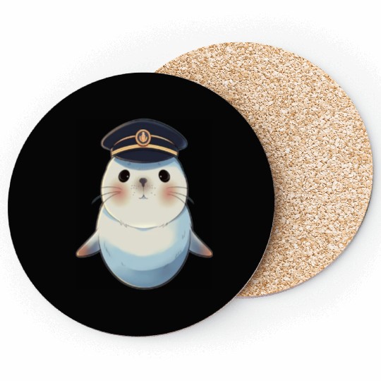 Seal Sailor Cap Boat Captain Cap Boating Seal Coasters
