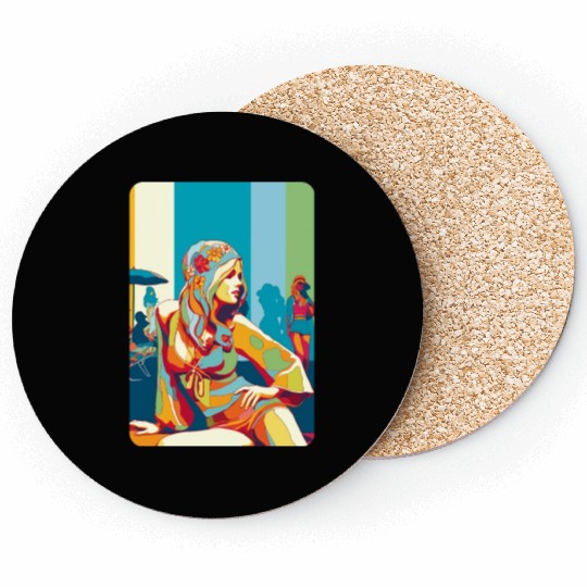 Hippie girl pose on holidays Coasters