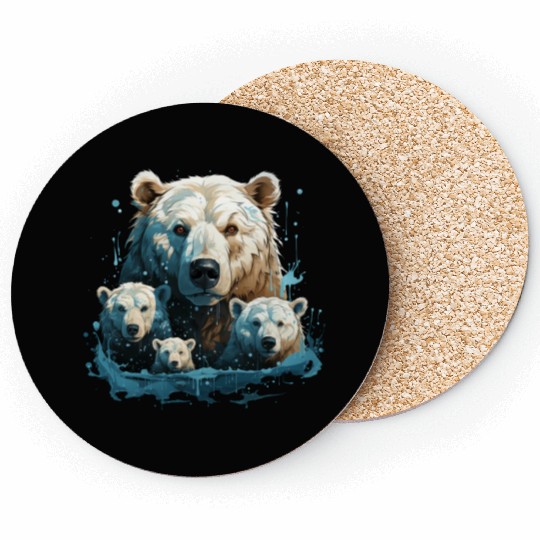 A Polar Bear Family Gift Bear Mom and Cubs Coasters