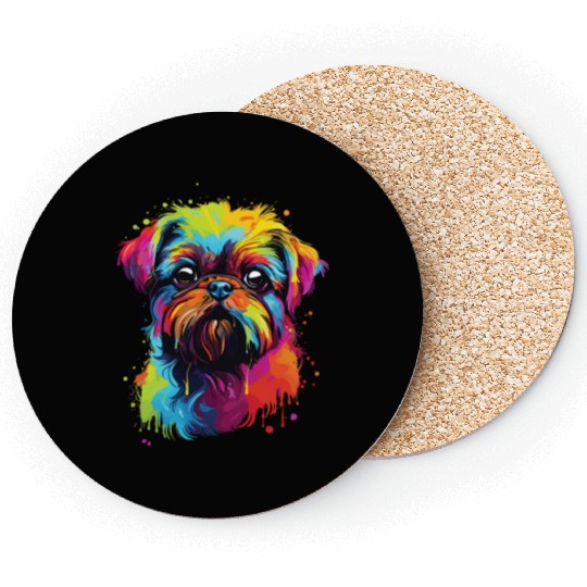 Watercolor Colorful Belgian Dwarf Griffons Coasters