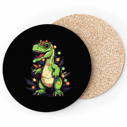 Dinosaur Christmas Tree Pajama, T Rex Boys Girls D Coasters