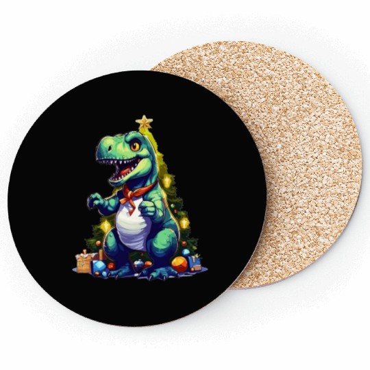Dino Christmas Funny T-Rex Christmas Tree Mens Boy Coasters