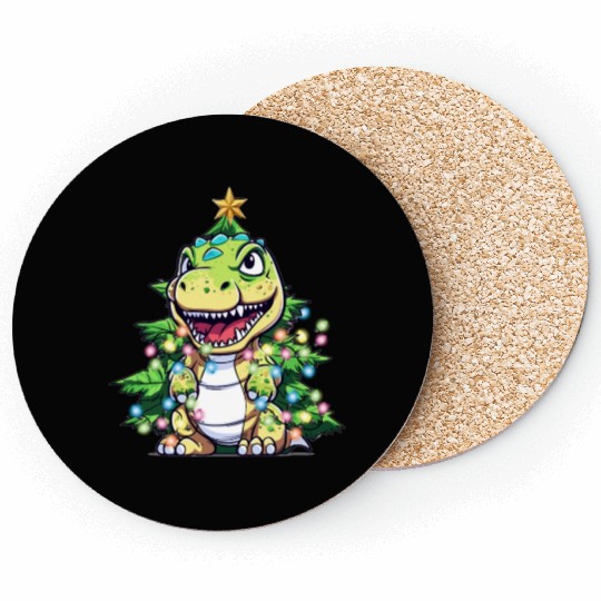 T-Rex Funny Christmas Tree, Kids, Boys, Girl Dinos Coasters