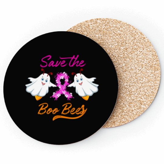 Breast Cancer Halloween Save The Boo Bees Coasters