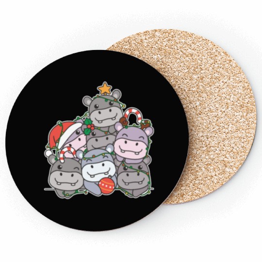 Hippo Christmas Tree Funny Animal Christmas Coasters