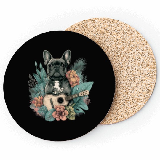 French Bulldog |Aloha Ukulele Hawaii Guitar Funny Coasters
