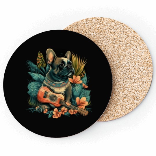 French Bulldog |Aloha Ukulele Hawaii Guitar Funny Coasters