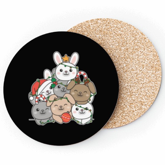 Bunny Christmas Tree Funny Animal Christmas Coasters