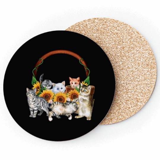 Kittens Sunflowers Gift For Cat LOver Coasters