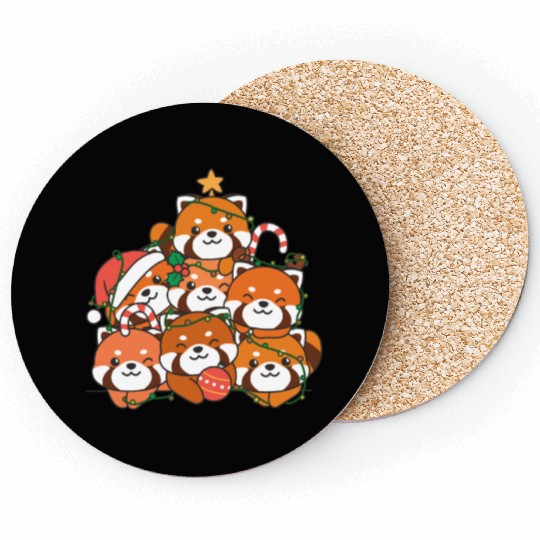Red Panda Christmas Tree Funny Animal Coasters