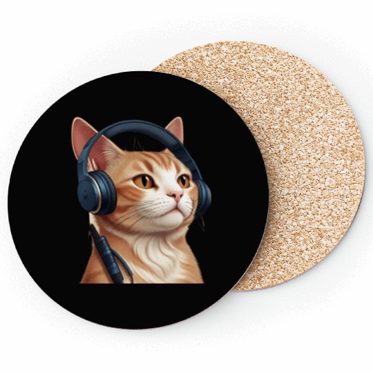 Music Lover Cat V II on Unisex Poly Cotton Coasters