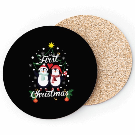 Penguins First Christmas Newborn Coasters
