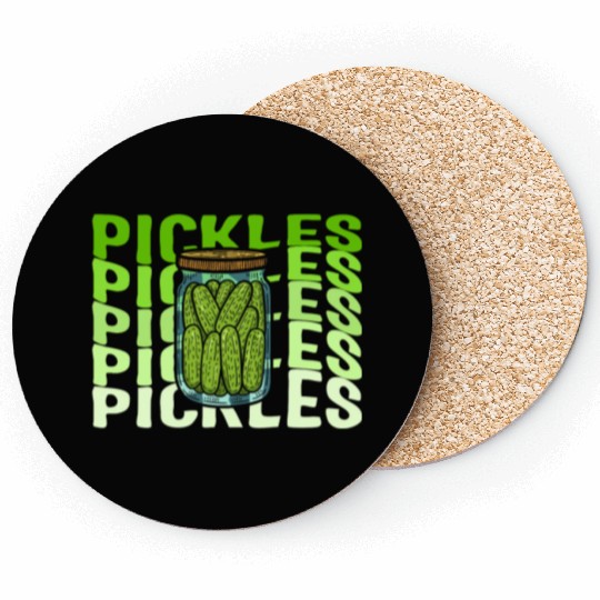 Pickle Coasters, Jar Of Pickles Cute Retro Green Coasters