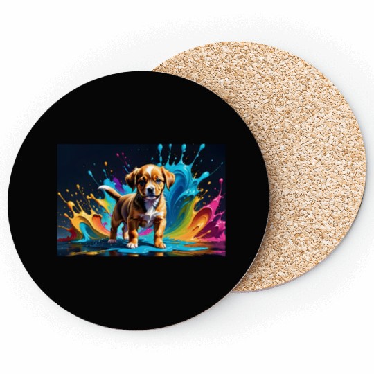 Cute Puppy Made of Liquid Colours Coasters