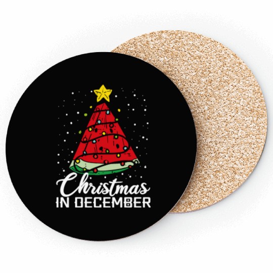 Christmas In December Watermelon Xmas Tree Coasters