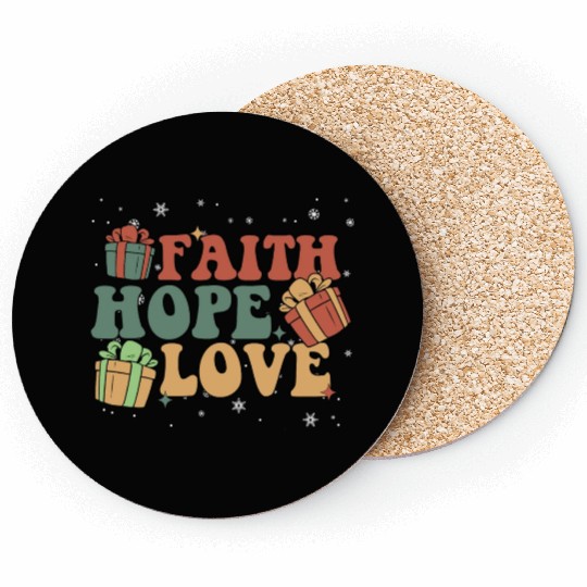 Faith Hope Love Religious Family Christmas Coasters