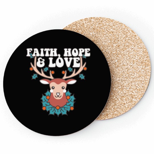 Religious Family Faith Hope Love Christmas Coasters