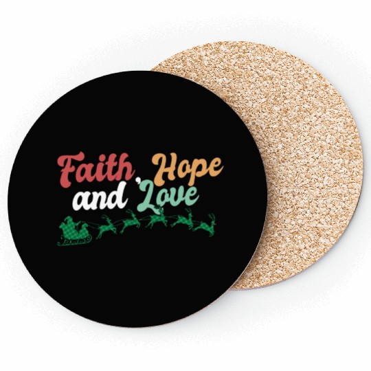 Faith Hope Love Religious Family Christmas Coasters