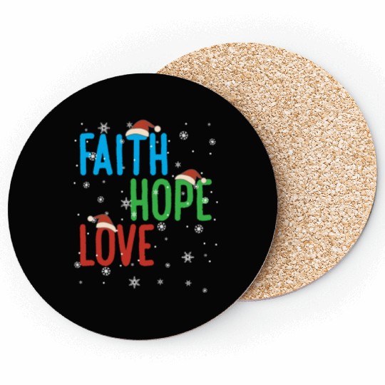 Faith Hope Love Religious Family Christmas Santa Coasters