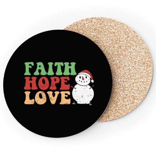 Faith Hope Love Religious Family Christmas Coasters