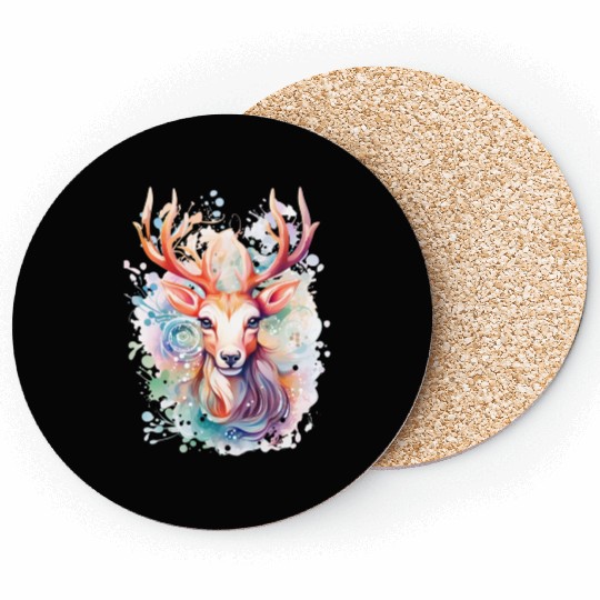 Colorful Reindeer Fantasy: Studio Ghibli Style Coasters
