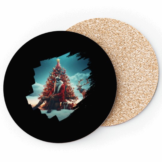 Christmas tree, Santa, gifts, and Reindeer Coasters