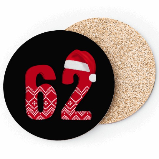 62 Red and White Christmas Number Sixty Two Coasters