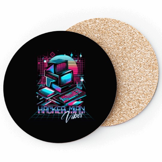 Retro Neon Hacker Man Vibes 90s Coasters