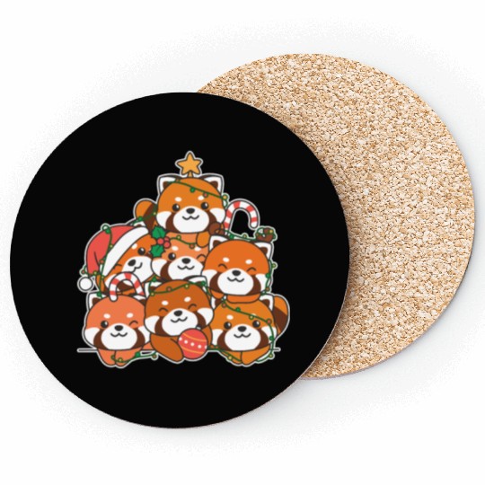 Red Panda Christmas Tree Funny Animal Coasters