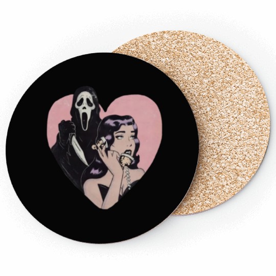 ghostface phone call love heart Coasters