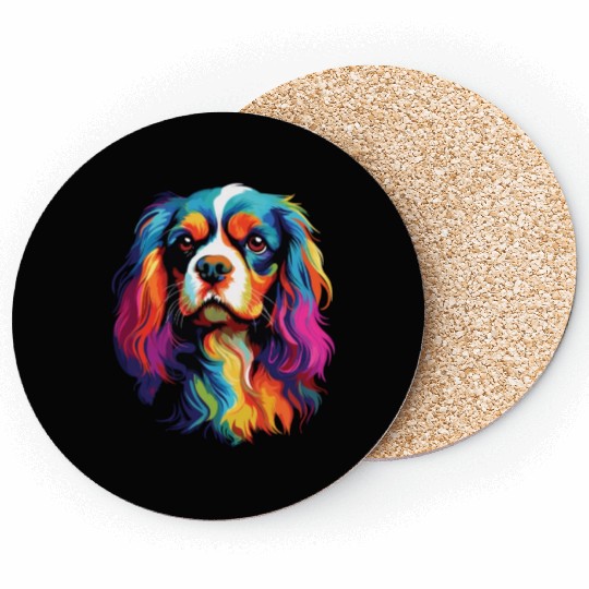 Watercolor Colorful Cavalier King Charles Spaniel Coasters