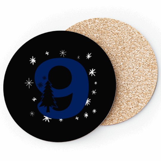 9 White Christmas Stars - Blue Number Nine Coasters