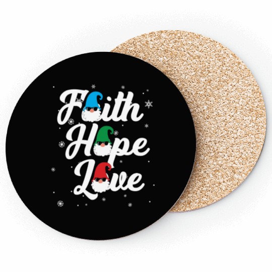 Religious Family Faith Hope Love Christmas Gnome Coasters