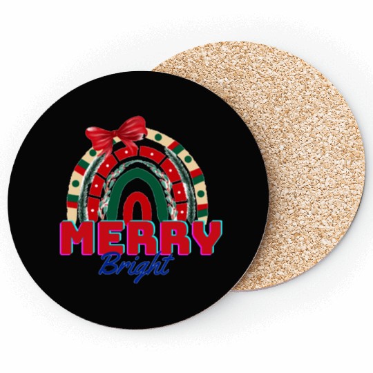 Merry and bright, rainbow art Coasters