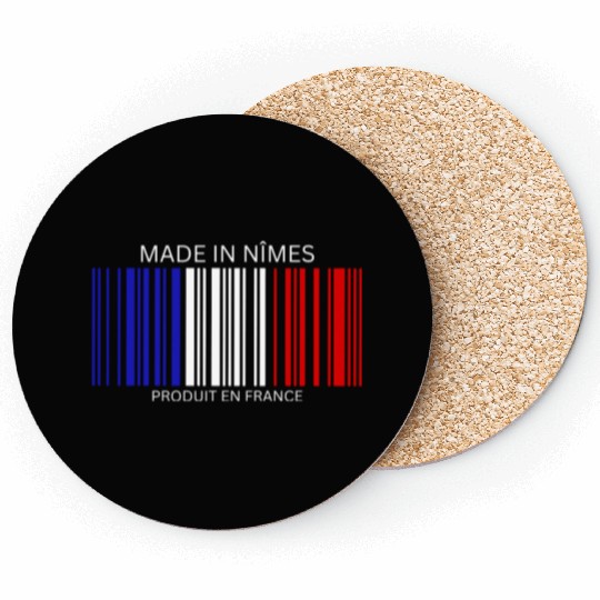 Nîmes Barcode France Flag for French People Coasters