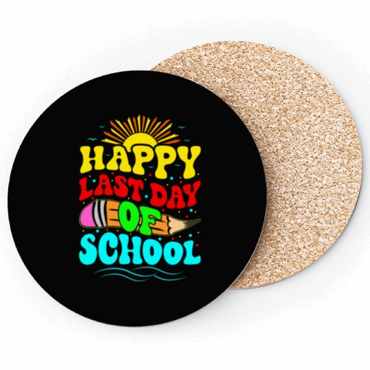 Happy Last Day Of School Teacher Students Groovy Coasters