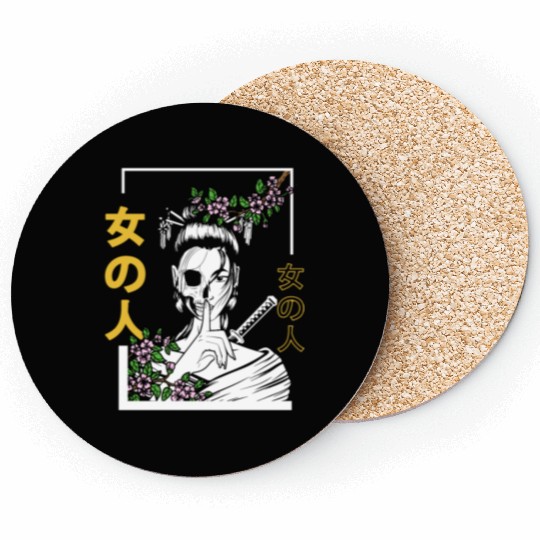 Japanese Samurai Floral Warrior Flower Woman Coasters