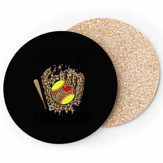 Softball Mawmaw Leopard Game Day Softball Lover Coasters