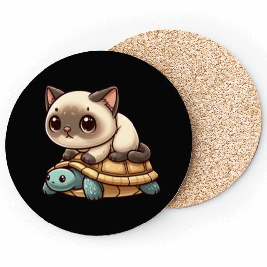 Siamese cat rides turtle Coasters
