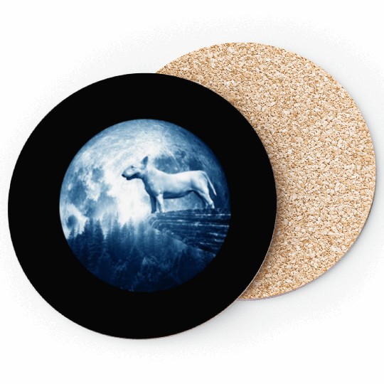 Bull Terrier Dog Moon Dog Mom Dad Women Men Dog Coasters