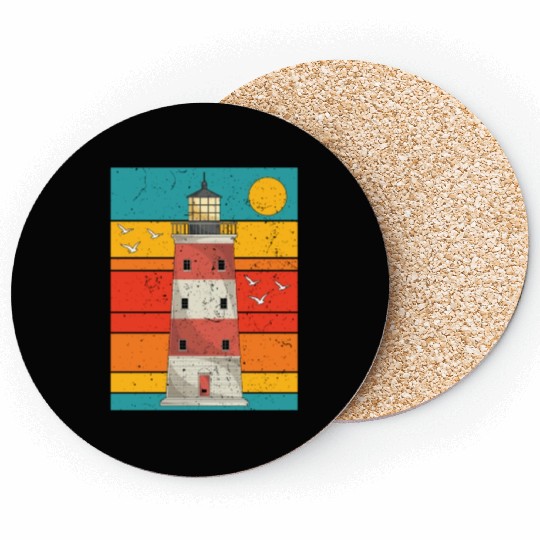 Retro full moon sea gift lighthouse Coasters
