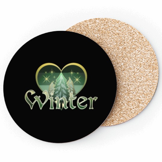 Winter Heart Evergreen Retro Sunset Coasters