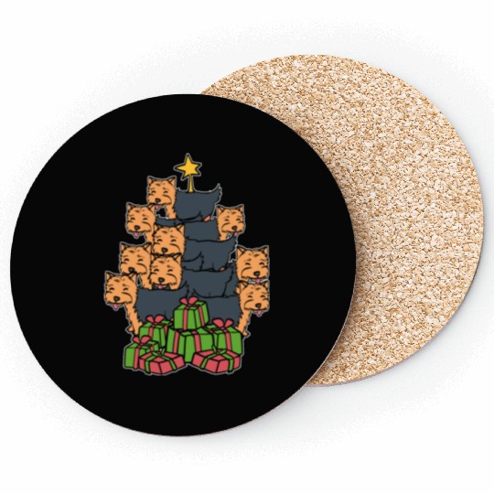 Yorkie Christmas Tree Holiday Person Gift Coasters