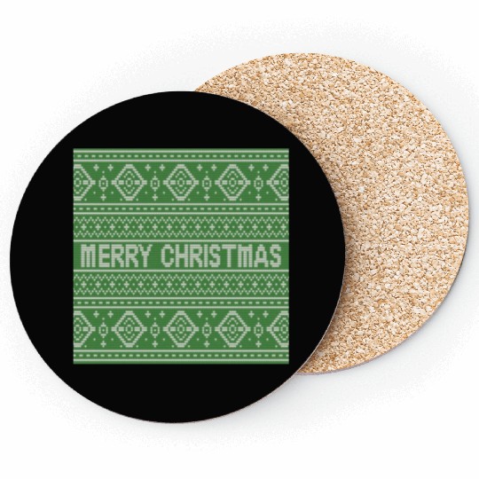 Sage Green Ugly Sweater Christmas Snowflakes Fun Coasters