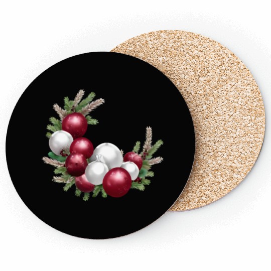 Cranberry and White Christmas Greenery Decor Coasters