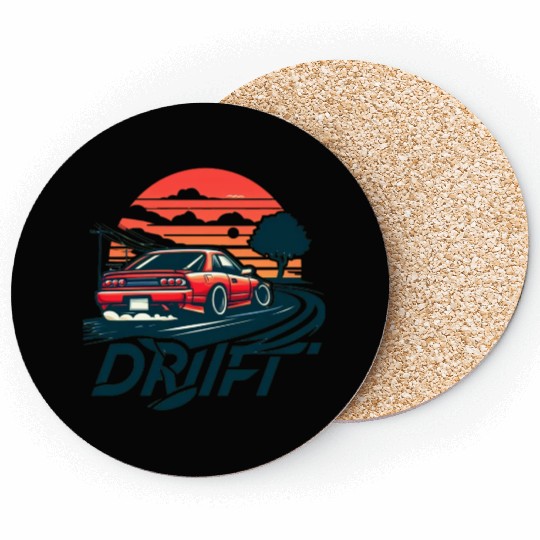 Drift car in sunset Coasters