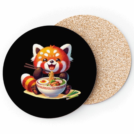 Cute Red Panda Eats Ramen Noodles Red Panda Coasters