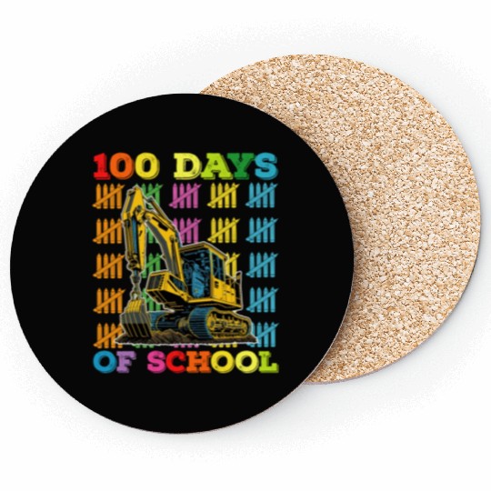 100 Days Of School Excavator School Teacher Coasters