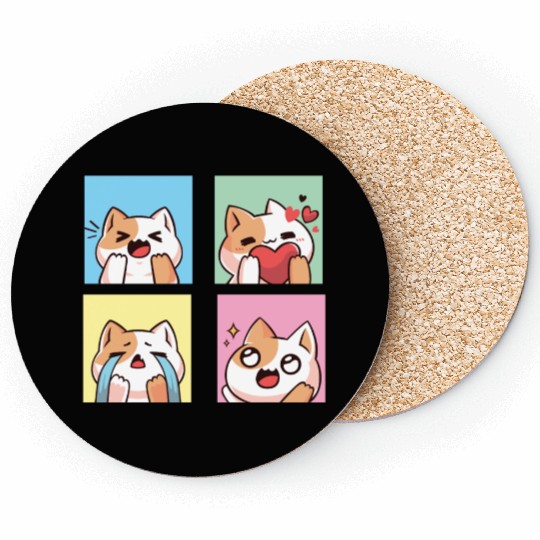 four cute cat reaction Coasters