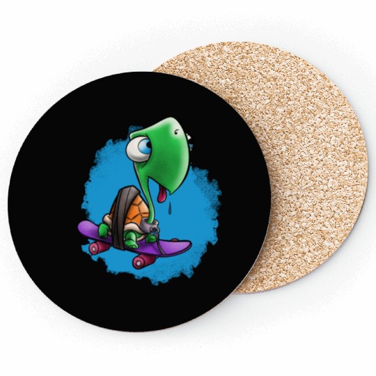 Cuty turtle on a skate go faster and thirsty Coasters